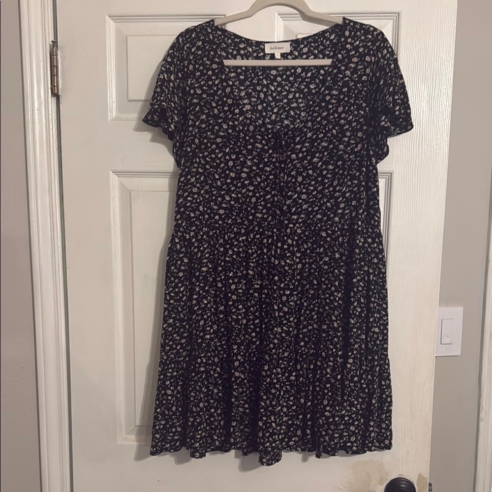 Bohme Black and Cream Floral Mini Dress